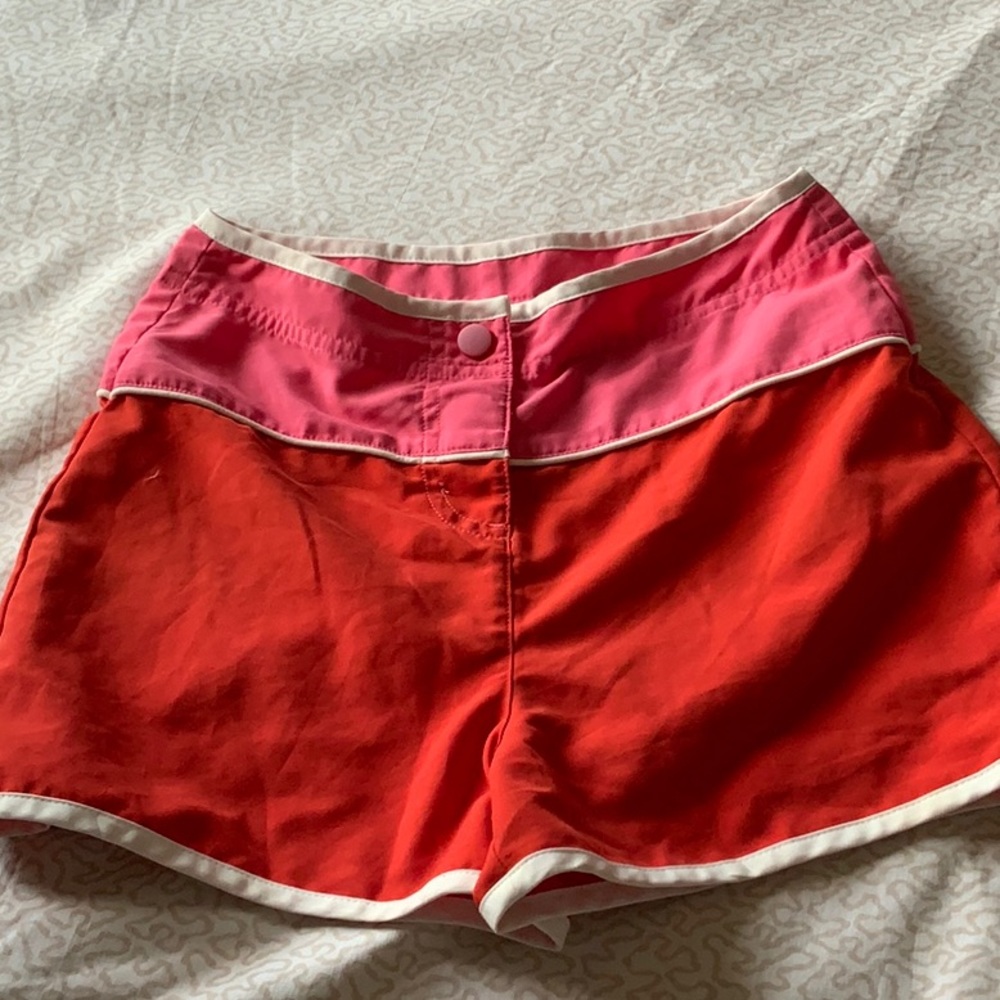 LL Bean girls red and pink board shorts in size 10